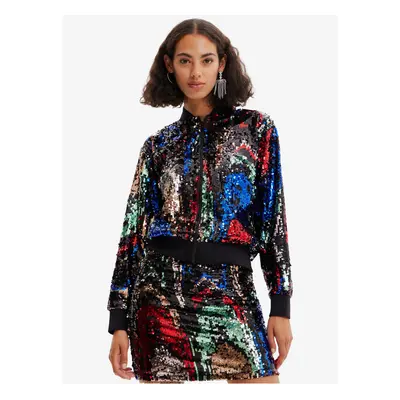 Červeno-černý dámský bomber s flitry Desigual Sequin - Dámské