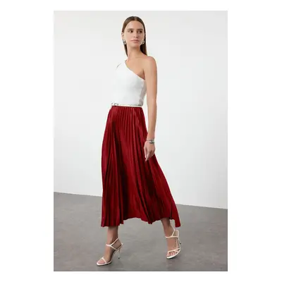 Trendyol Burgundy Pleated Maxi Skirt