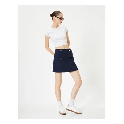 Koton Mini Tweed Skirt A-Line with Button Detail