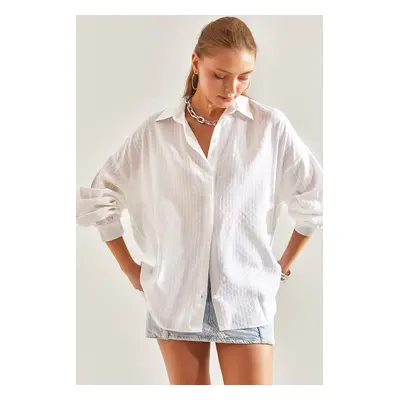 Bianco Lucci Women's Jacquard Linen Shirt