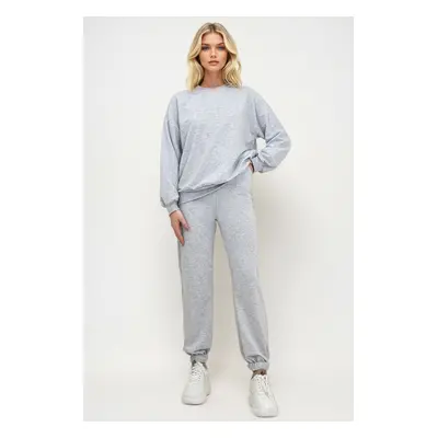 Trend Alaçatı Stili Women's Karmelange Crew Neck Two Yarn Basic Tracksuit Set with Elastic Waist