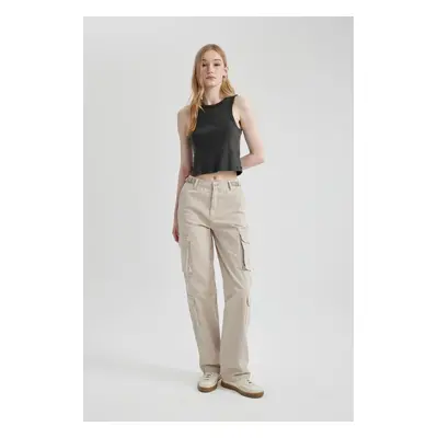 DEFACTO Cool Gabardine Trousers Straight Fit Cargo Pocket Straight Leg