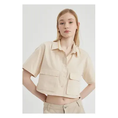 DEFACTO Coool Oversize Wide Fit Poplin Short Sleeve Crop Shirt