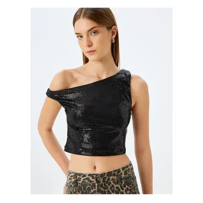 Koton X Inji - Sequined Boat Neck Crop Sleeveless Slim Fit Blouse