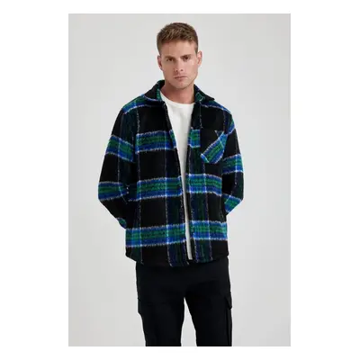 DEFACTO Polo Collar Buttoned Plaid Long Sleeve Shirt Jacket