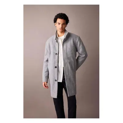 DEFACTO Regular Fit Cashmere Coat Parka Stand Collar Buttoned Pocket