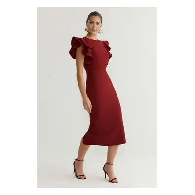 Trendyol Burgundy Body-Styling Flounce Detail Elegant Dress