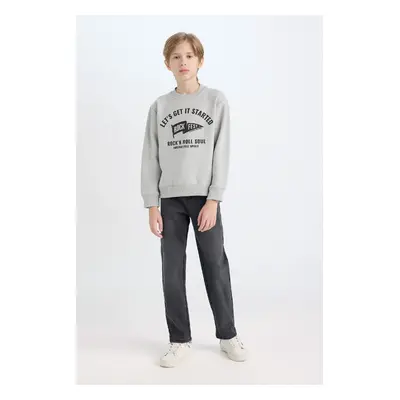 DEFACTO Boy's Crew Neck Printed Thick Sweatshirt