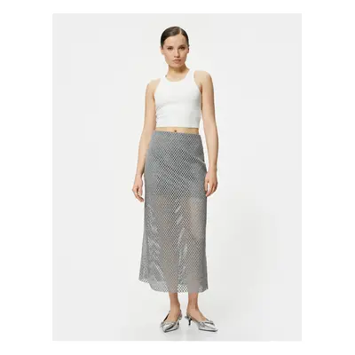 Koton Openwork Crochet Midi Skirt Metallic Glitter Normal Waist