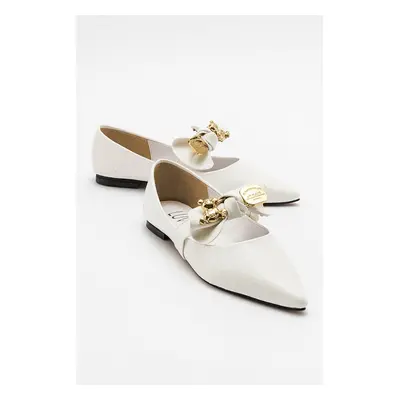 LuviShoes HELSI Women's White Bow Flat Flats