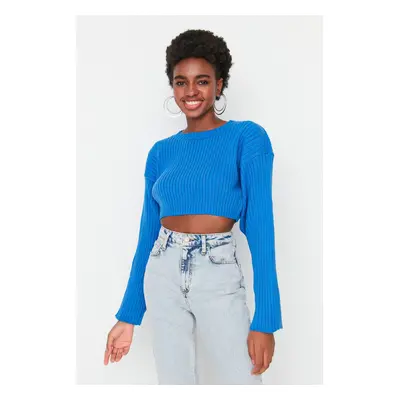 Trendyol Blue Super Crop Základní pletený svetr