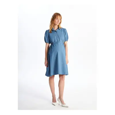 LC Waikiki Shirt Collar Plain Short Sleeve Maternity Jean Dress