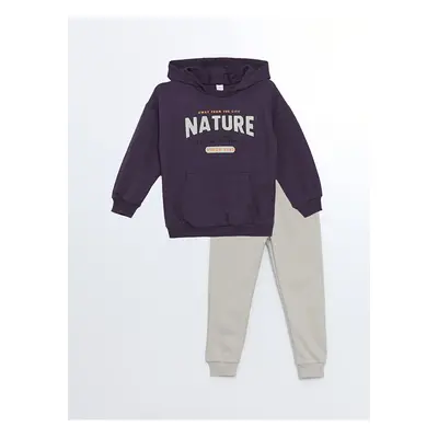 LC Waikiki Hooded Crew Neck Printed Baby Boy Sweatshirt and Tracksuit Bottom 2-Piece Set