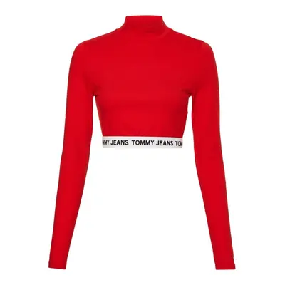 Tommy Jeans Top - TJW CROP LOGO WAISTBAND LS red