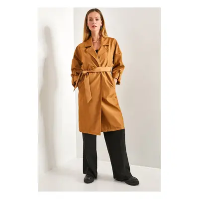 Bianco Lucci Women's Sleeve Folded Belted Trench Coat