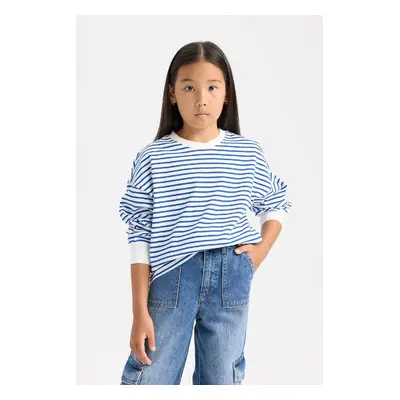 DEFACTO Girl Relax Fit Crew Neck Striped Sweatshirt