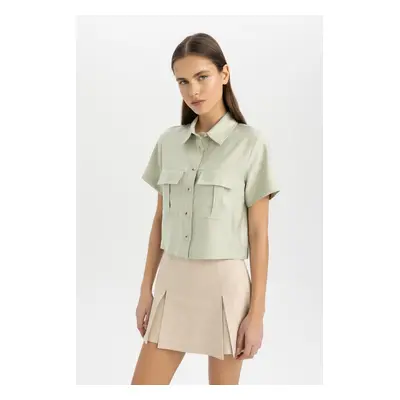 DEFACTO Crop Shirt Collar Short Sleeve Shirt