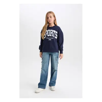 DEFACTO Girl Relax Fit Crew Neck Printed Sweatshirt