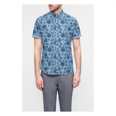 Tommy Hilfiger Košeľa - SLIM FLOWER PRINT SHIRT S/S modrá