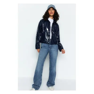 Trendyol Navy Blue Oversize Shiny Jacket Coat