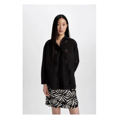 DEFACTO Oversize Wide Pattern Embroidered Long Sleeve Shirt