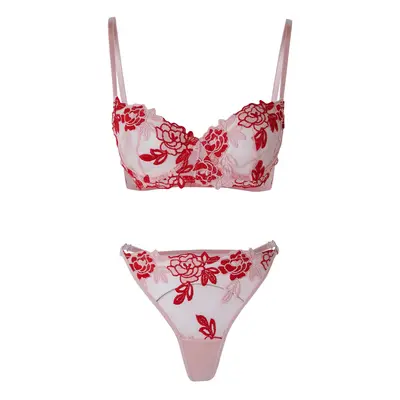 Trendyol Red Embroidered Lace Rope Strapless Knitted Underwear Set