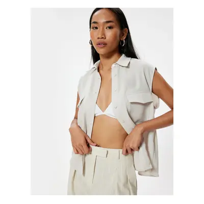 Koton Sleeveless Shirt with Flap Pocket Detail Crepe Fabric