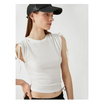 Koton Crop T-Shirt Sleeveless Shoulder Gather Detailed