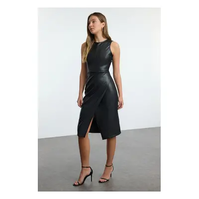 Trendyol Black Wrap Closure Bodycone/Fits on Body Midi Knit Dress