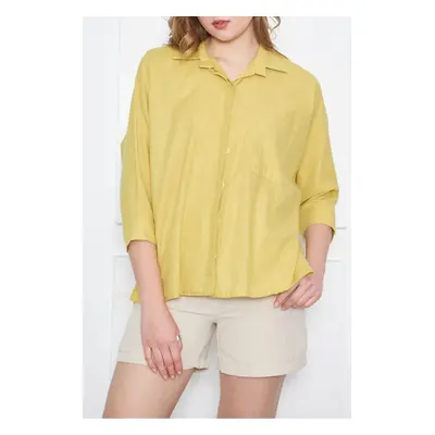 armonika Women's Neon Green Pocket Loose Linen Shirt