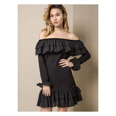 LEMONADA COLD SHOULDER DRESS WITH FLOUNCES BLACK