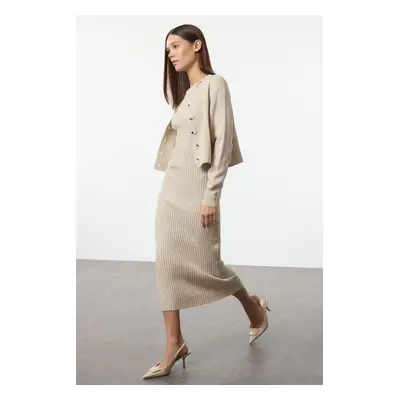 Trendyol Beige Midi Knit Basic Cardigan Dress