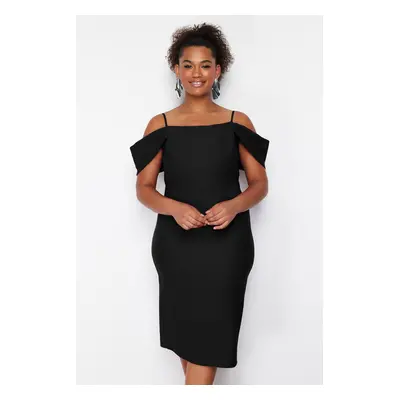 Trendyol Curve Black Plain Bodycone Midi Woven Plus Size Dress