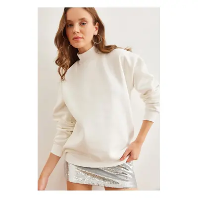 Olalook Women's White Half Turtleneck Basic Sweatshirt