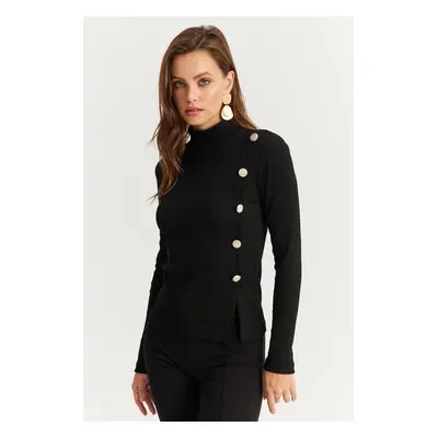 Cool & Sexy Women's Black Button Detailed Camisole Blouse