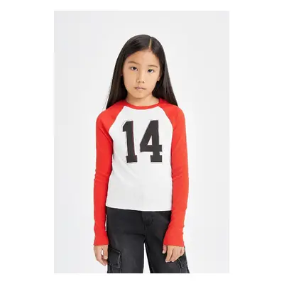 DEFACTO Girls Regular Fit Crew Neck Number Patterned Ribbed Camisole Long Sleeve T-Shirt