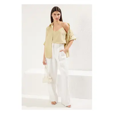 Trendyol Beige Undershirt Two Piece Flowy Fabric Oversize Wide Cut Shirt