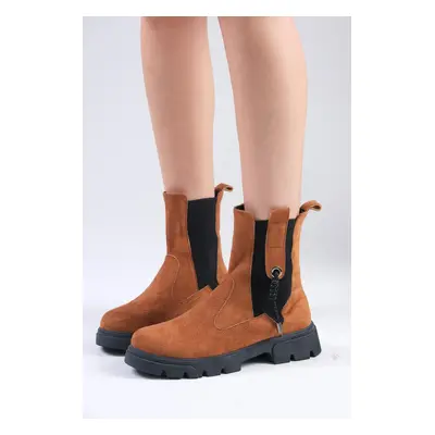 Mio Gusto Hera Tan Color Elastic Thick Sole Women's Boots