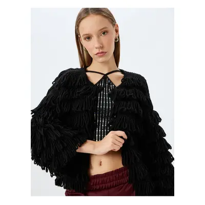 Koton X Inji - Crop Tassel Textured Button Detailed Cardigan