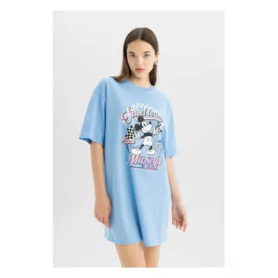 DEFACTO Cool Disney Mickey & Minnie Short Sleeve Combed Cotton Mini T-Shirt Dress