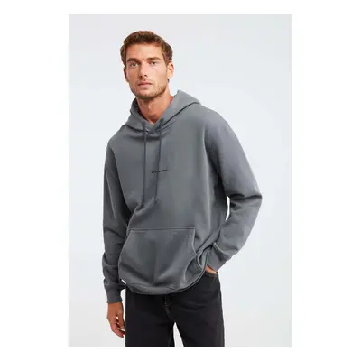 GRIMELANGE Epic Men's Soft Fabric Hooded Drawstring Regular Fit Embroidered Light Gray Sweatshir