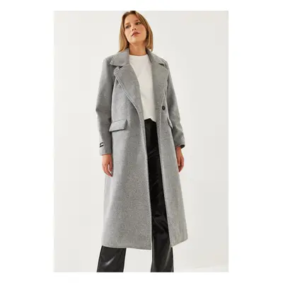 Bianco Lucci Women's Sleeve Crest Detail Long Stamp Coat