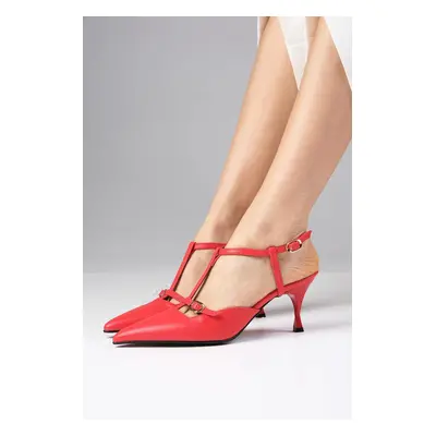 Mio Gusto Melissa Red Color Women's Open Back Strap Heeled Shoes