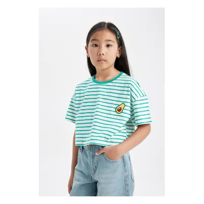 DEFACTO Girl's Crew Neck Striped Short Sleeve T-Shirt