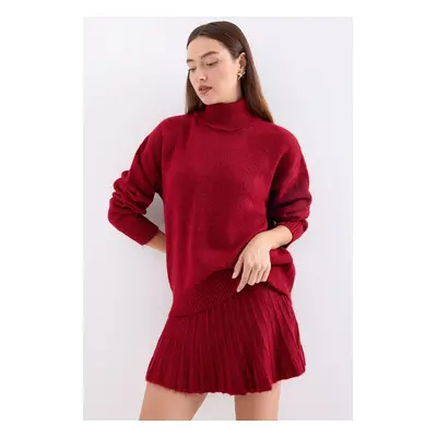 Bigdart Sweater Skirt Knitwear Two Piece Set - Red