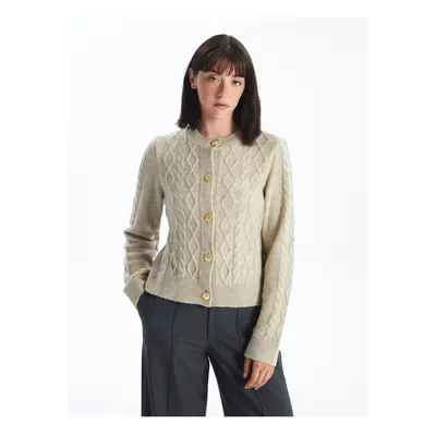 LC Waikiki Crew Neck Self-Patterned Women's Knitwear Cardigan