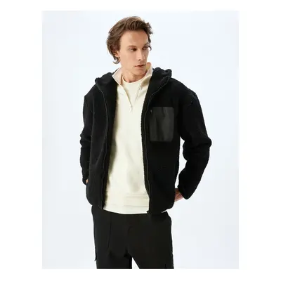 Koton Zippered Pocket Detailed Hooded Plush Jacket