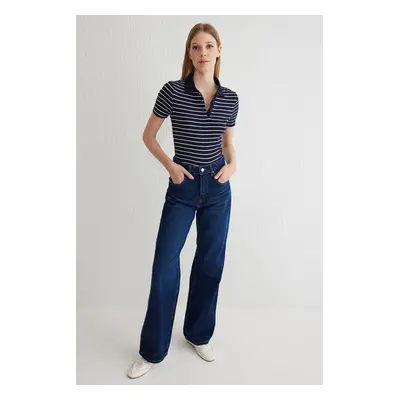 Trendyol Dark Blue High Waist Wide Leg Jeans