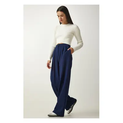 Happiness İstanbul Women's Navy Blue Pleated Palazzo Trousers