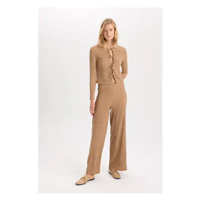 DEFACTO Wide Leg Wide Leg Elastic Waist Basic Plain Crepe Trousers